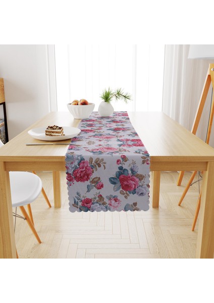 Pudra Gri Renkli Desenli Kadife Dokulu Runner 40x180