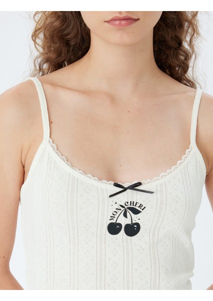 Askılı Crop Pijama Üstü Kiraz Baskılı Pamuklu indirimleri