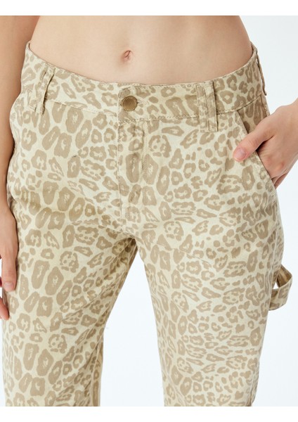 Leopar Pantolon Düz Paça Standart Bel Cepli Düğmeli Pamuklu indirimleri