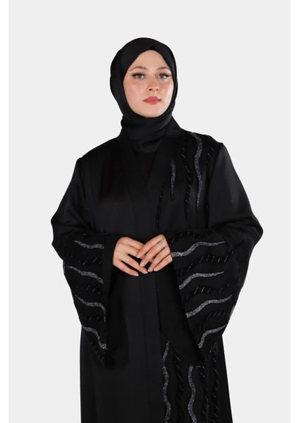 Harika Wear Siyah Desenli Şik Abaya Ferace