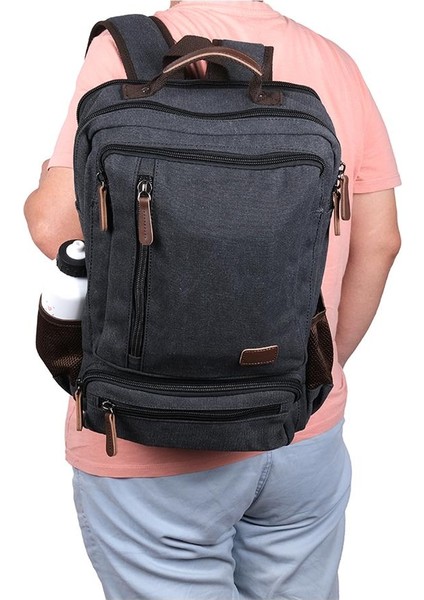 Orjinal Kanvas Kumaş Okul ve Günlük Laptop Bölmeli Sırt Çantası Siyah modelleri