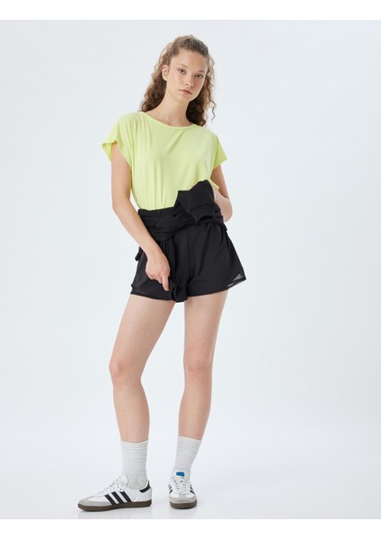 Oversize Spor Tişört Basic Bisiklet Yaka Kısa Kollu