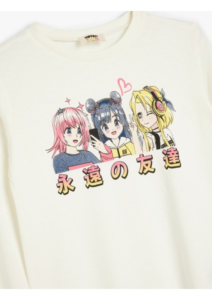 Tişört Anime Baskılı Uzun Kollu Bisiklet Yaka Pamuklu modelleri