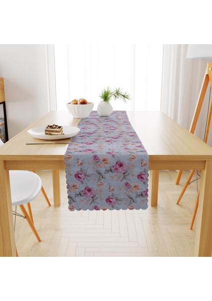 Gül Desenli Modern Kadife Dokulu Runner 40x180