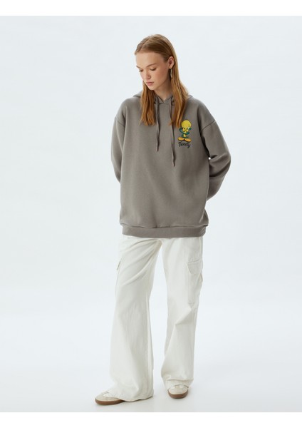 Tweety Oversize Sweatshirt Kapüşonlu Arkası Baskılı Lisanslı fiyatları