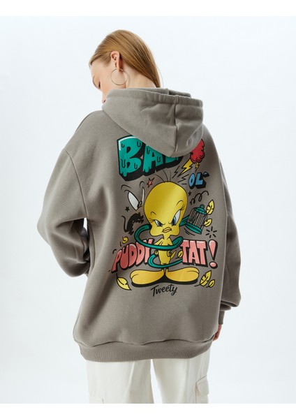 Tweety Oversize Sweatshirt Kapüşonlu Arkası Baskılı Lisanslı fırsatları