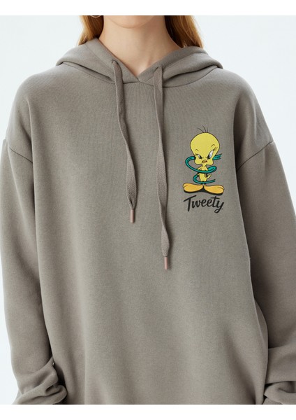 Tweety Oversize Sweatshirt Kapüşonlu Arkası Baskılı Lisanslı indirimleri