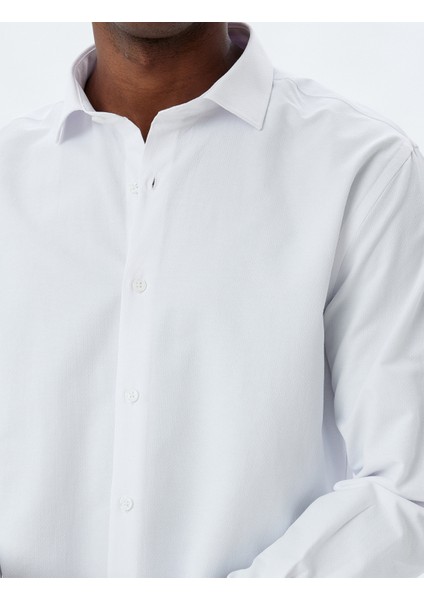 Yarım Italyan Yaka Gömlek Basic Uzun Kollu Pamuk Karışımlı indirimleri