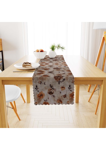 Çiçek Desenli Modern Kestane Renkli Runner 40x140