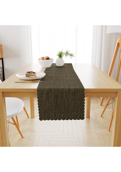 Yeşil Keten Dokulu Runner 40x140 -5261-