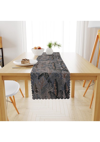 Yaprak Desenli Vizon Antrasit Runner 40x140