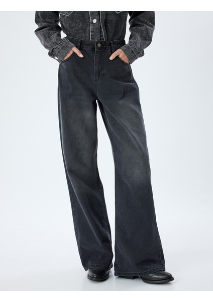 Bol Kot Pantolon Standart Bel Düğmeli Yıkamalı Loose Straight Fit Jean modelleri
