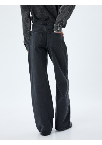 Bol Kot Pantolon Standart Bel Düğmeli Yıkamalı Loose Straight Fit Jean fırsatları