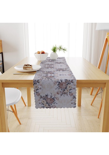 Gül Desenli Yapraklı Modern Kadife Dokulu Runner 40x180