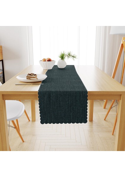 Mavi Siyah Keten Dokulu Runner 40x140 -5356-