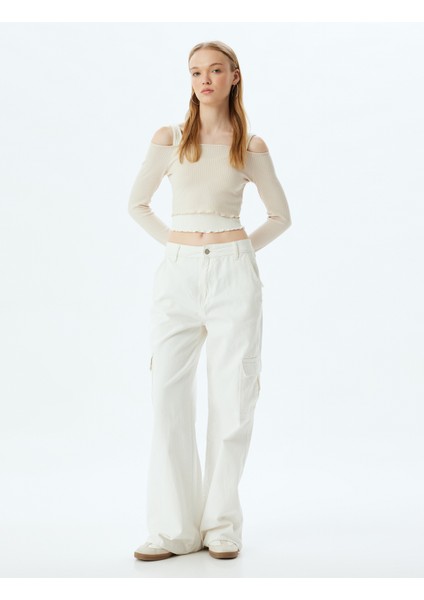 Uzun Kollu Tişört Crop Renk Bloklu Kalın Askılı Kayık Yaka fiyatları