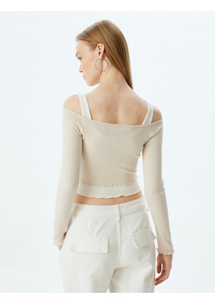 Uzun Kollu Tişört Crop Renk Bloklu Kalın Askılı Kayık Yaka fırsatları