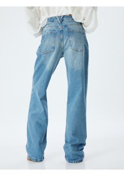 Bol Kot Pantolon Düz Uzun Paça Normal Bel Cepli Düğmeli Pamuklu Longer Straight Fit Jean fırsatları