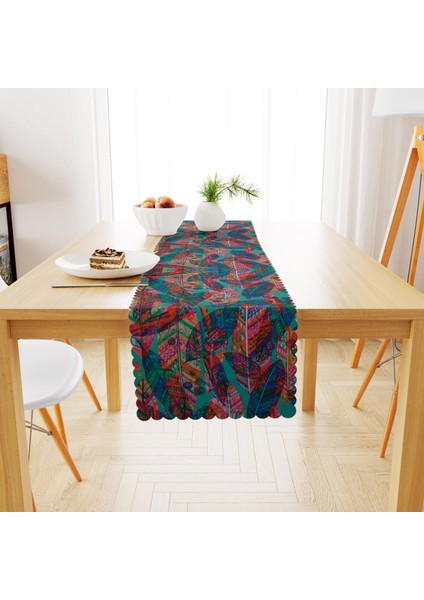 Uzun Yaprak Desenli Kırmızı Runner 40x140