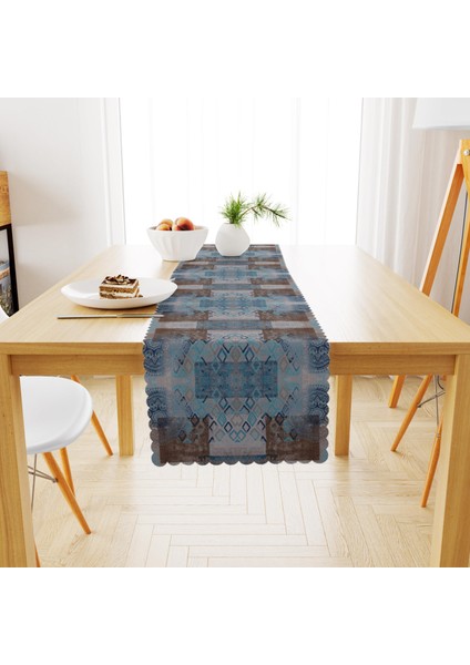 Patchwork Desenli Motifli Mavi Lacivert Runner Runner 40x140