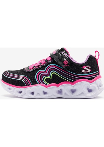 Heart Lights - Retro Hearts Büyük Kız Çocuk Siyah Işıklı Spor Ayakkabı 302689L Bkmt