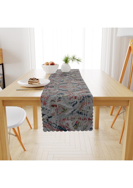 Sulu Boya Desenli Gri Kiremit Runner 40x140