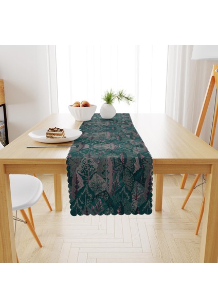 Yaprak Desenli Yeşil Runner 40x140