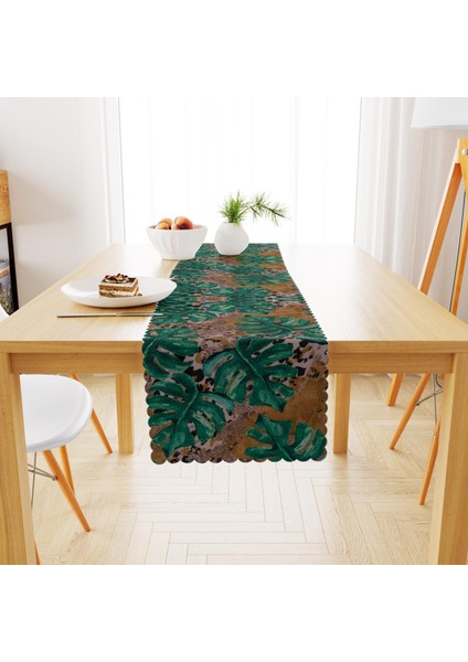 Yeşil Yaprak Desenli Leopar Zemin Runner 40x140