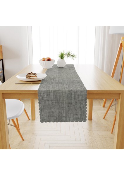 Gri Keten Dokulu Runner 40x140 -8080-