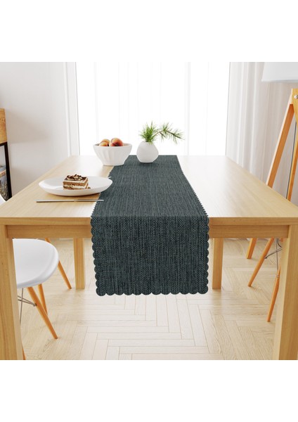 Mavi Siyah Keten Dokulu Runner 40x140 -5955-