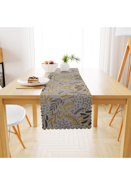 Zeytin Dalı Desenli Sarı Gri Runner 40x140