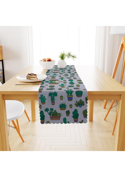 Küçük Çoklu Kaktüs Desenli Runner 40x140