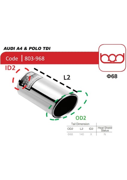 Egzoz Ucu  803-968 Audi A4,polo Tdi,golf 6,7 1.2 Tsi