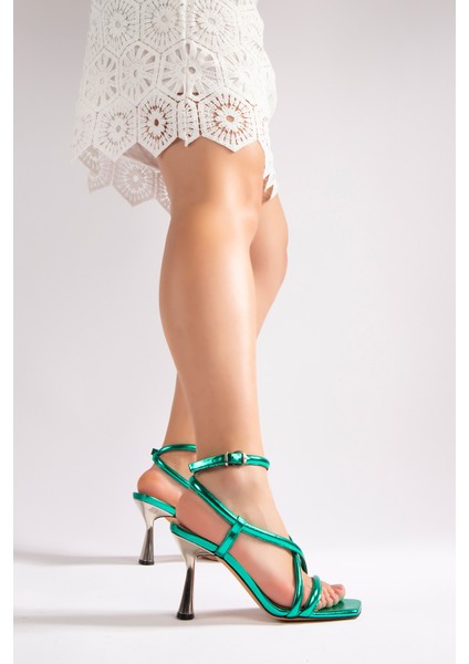 Silva Kadın Topuklu Sandalet Yeşil Metalik modelleri