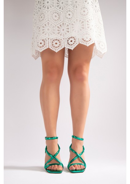 Silva Kadın Topuklu Sandalet Yeşil Metalik fırsatları