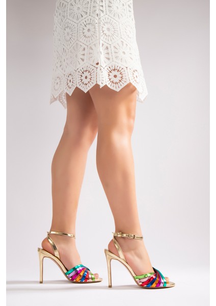 Siena Kadın Abiye Topuklu Sandalet Altın Rengarenk