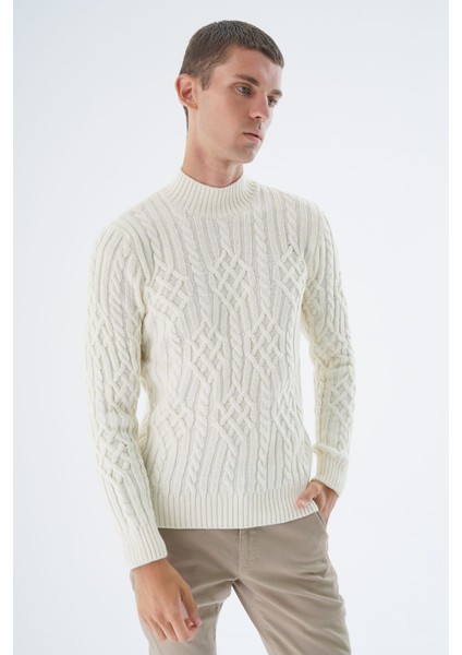 Erkek Kemik Yarım Balıkçı Fitilli Yürütme Saç Örgülü Yün Triko Örme Kazak TRIST-5343 modelleri