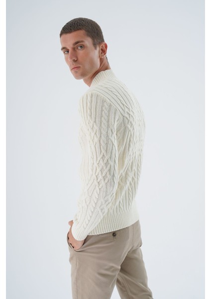 Erkek Kemik Yarım Balıkçı Fitilli Yürütme Saç Örgülü Yün Triko Örme Kazak TRIST-5343 indirimleri