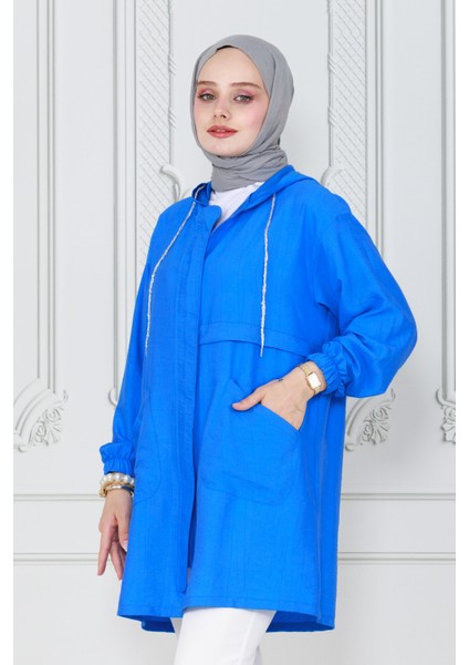 Fermuarlı kapüşonlu Kap-Mavi