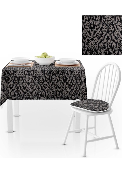 Damask Desenli Siyah Beyaz Masa Örtüsü 140x140