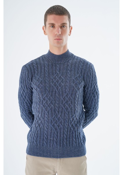 Erkek Lacivert Yarım Balıkçı Fitilli Yürütme Saç Örgülü Yün Triko Örme Kazak TRIST-5343 fiyatları