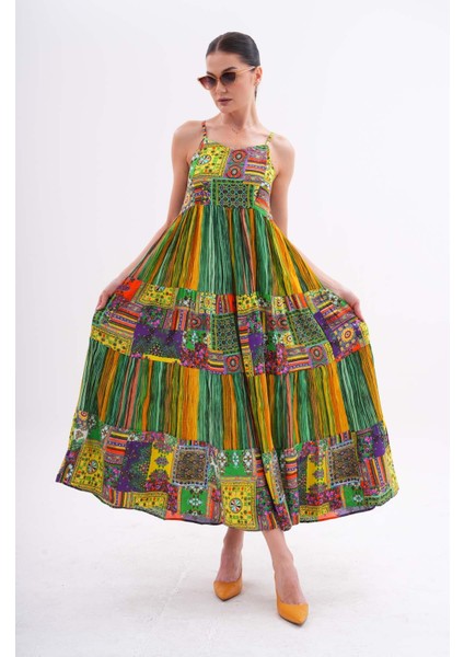 Kadın Etnik Desenli Ip Askılı Uzun Elbise fırsatları