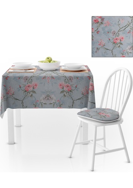 Sarmaşık Çiçek Desenli Mint Zemin Pembe Masa Örtüsü 140x220