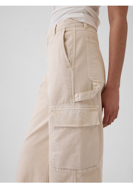 Kadın Bej Low Rise Baggy Kargo Khaki Pantolon