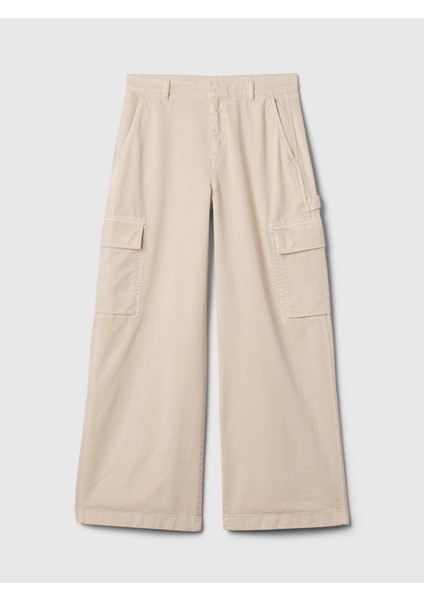 Kadın Bej Low Rise Baggy Kargo Khaki Pantolon