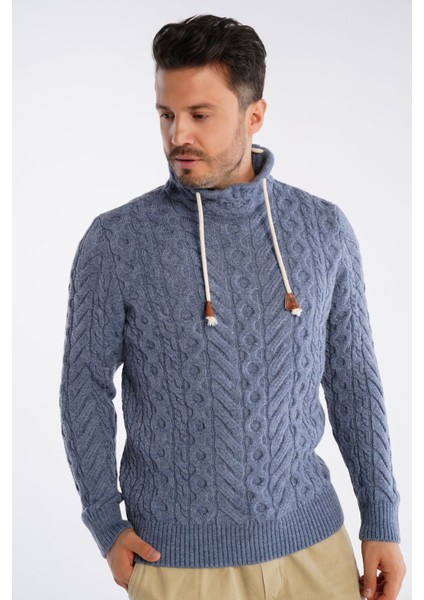 Havacı Erkek Boru Yaka Saç Örgülü Triko Yün Kazak TRIST-5322 modelleri