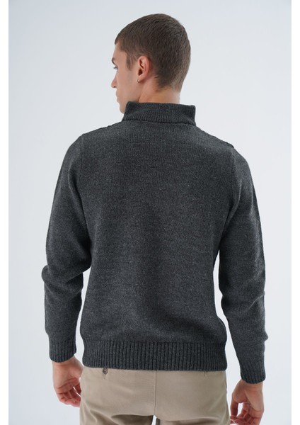 Erkek Antrasit Dik Yaka Fermuarlı Yarım Balıkçı Yün Triko Örme Kazak TRIST-5325 indirimleri