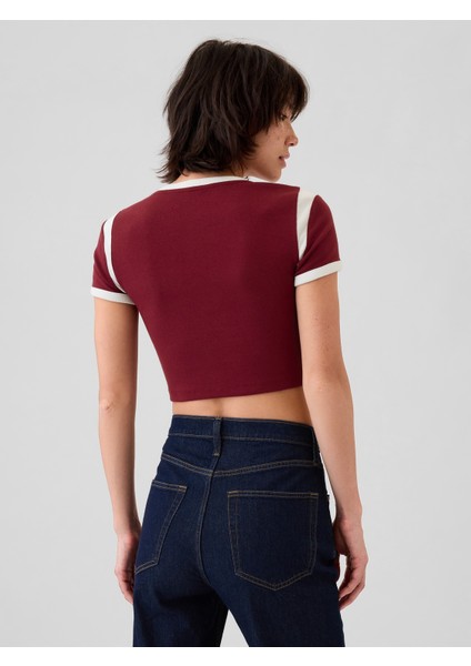 Kadın Kırmızı Modern Rib Crop T-Shirt