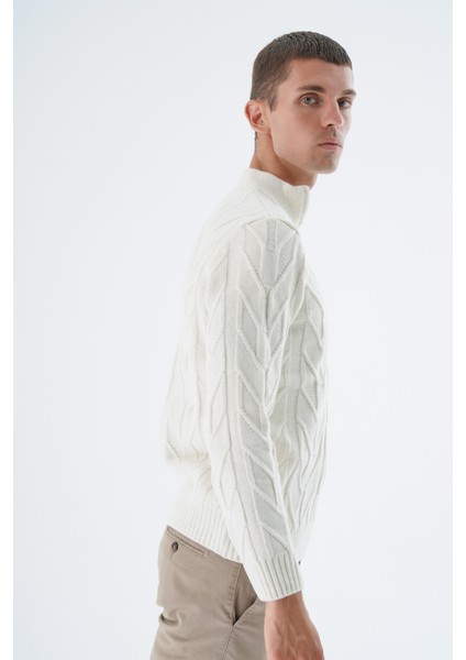 Erkek Kemik Dik Yaka Kısa Fermuarlı Yürütme Örgülü Yün Triko Örme Kazak TRIST-5344 fiyatları