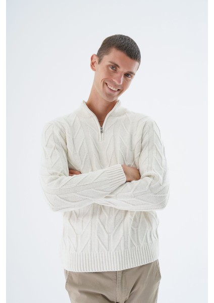 Erkek Kemik Dik Yaka Kısa Fermuarlı Yürütme Örgülü Yün Triko Örme Kazak TRIST-5344 modelleri